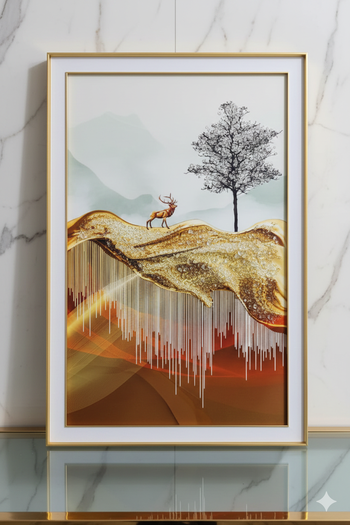 Cuadro de Ciervo en Paisaje Dorado Elegante 60x90cm