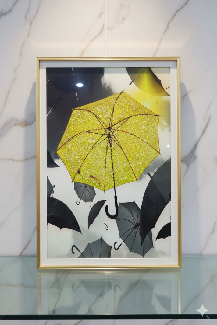 Cuadro Diseno de Paraguas Amarillo con Cristales 40x60cm
