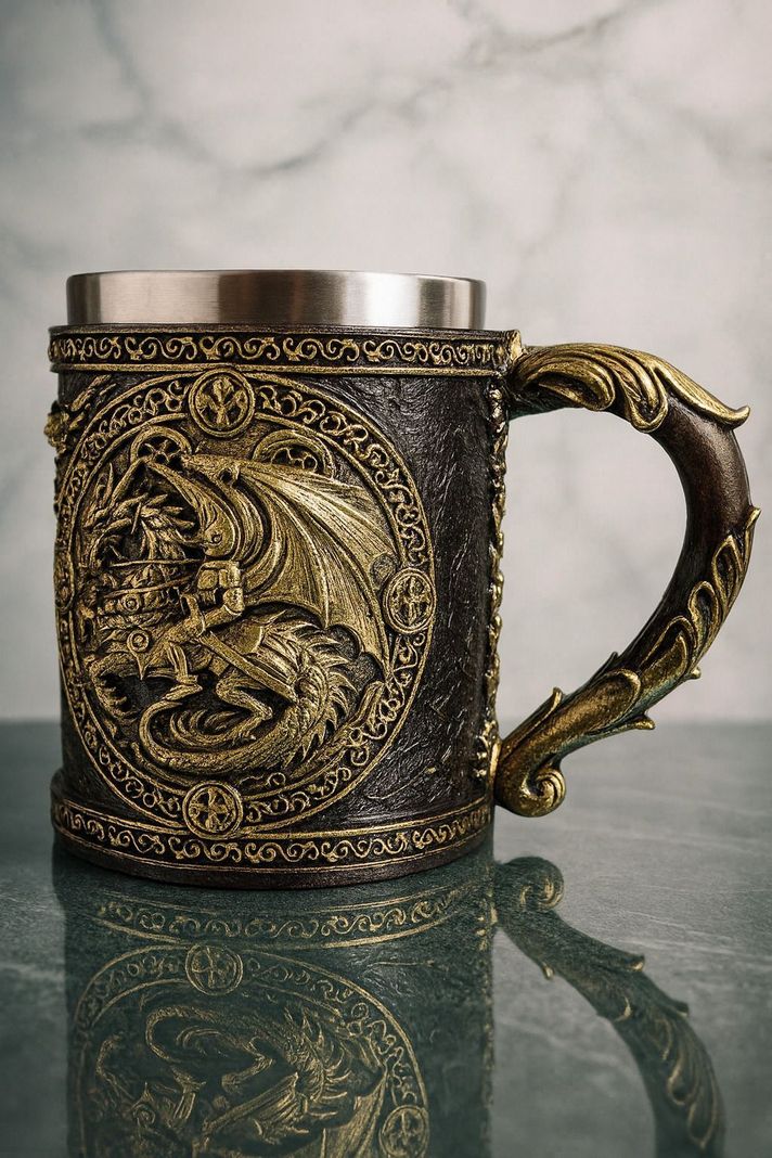 Tazon - Taza Termica De Acero con Diseno de Dragon en 3D