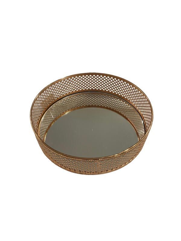 Bandeja metalica redonda espejada 40x40x5.3 cm. Dorado 40 x5 cm