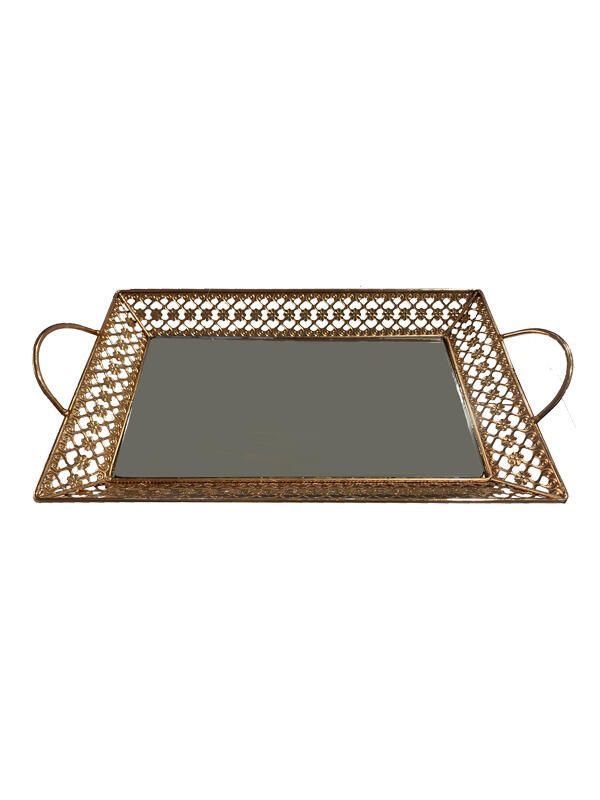 Bandeja metalica rectangular espejada 25x35x5.3 cm. Dorado 25x40x10 cm-0