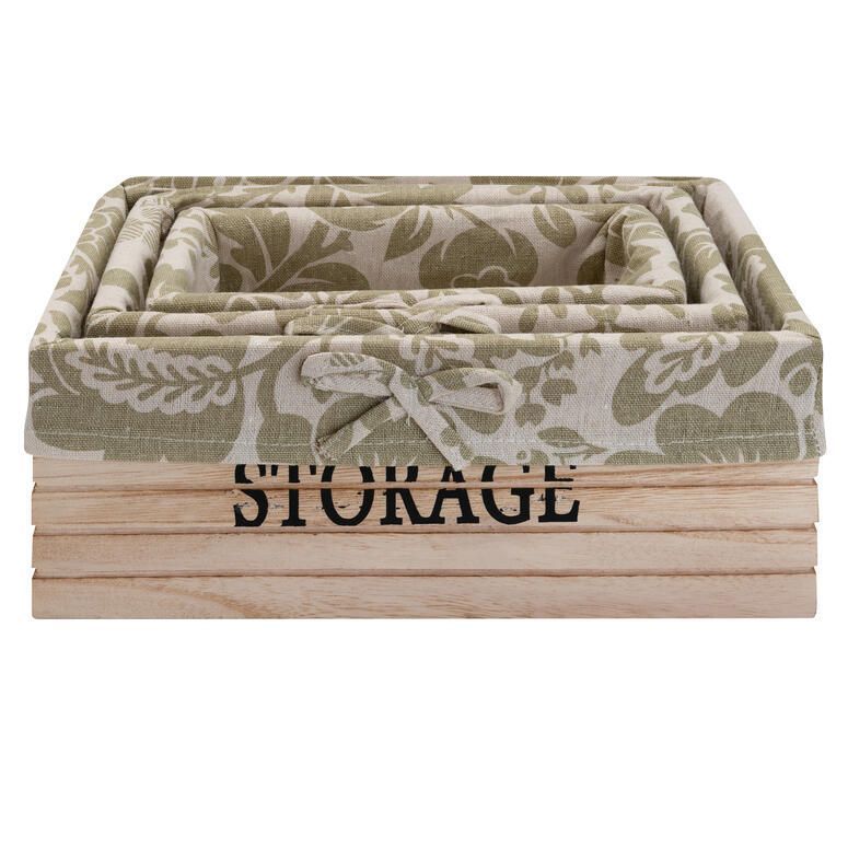 Set de 3 contenedores madera con tela Natural Set de 3 Beige
