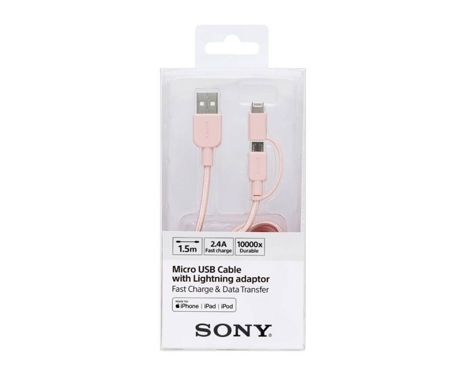 CABLE SONY MICRO USB LIGHTNING 2.4A 1.5M ROSADO-0