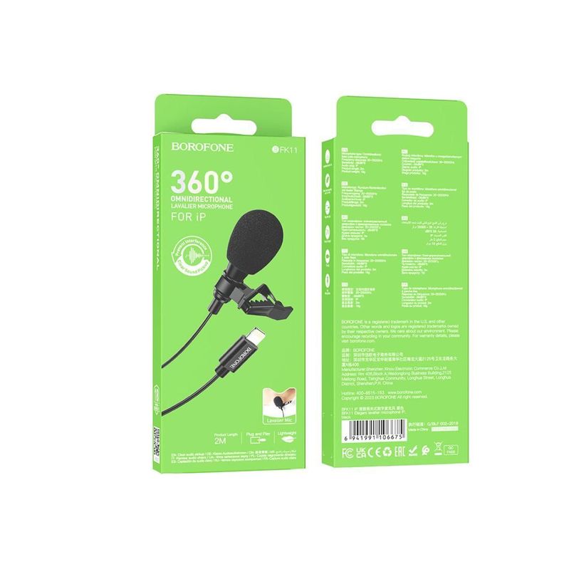 MICROFONO LAVALIER PARA IPHONE BOROFONE NEGRO-1