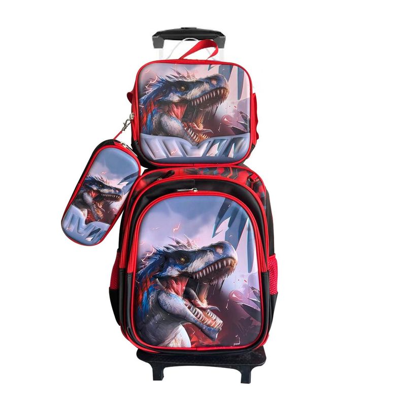 Maleta Mochila 3 en 1 con ruedas y accesorios diseño de dinosaurio-0