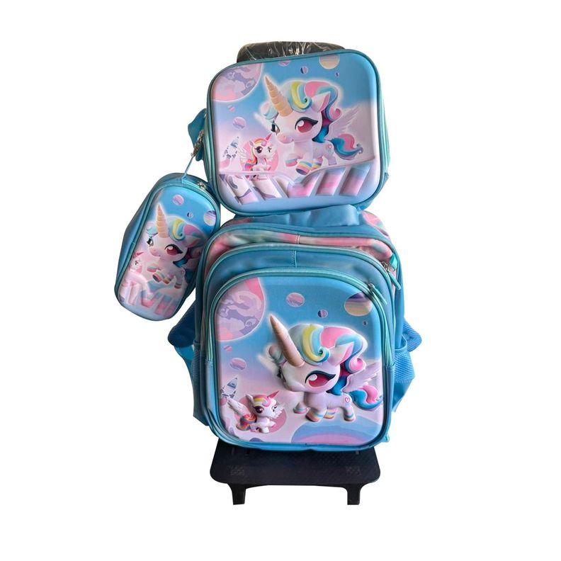 Maleta Mochila 3 en 1 con ruedas y accesorios diseño de Unicornio-0