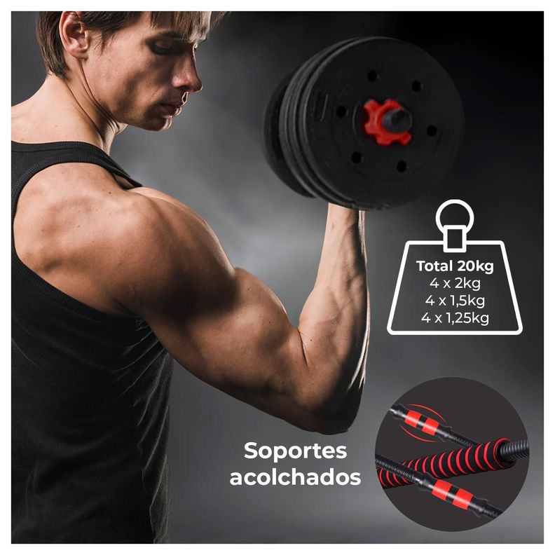 Mancuernas 20 kg 4 en 1 Pesas Barra Pesa Rusa en un Set-1