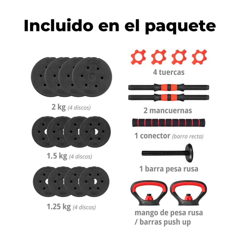 Mancuernas 20 kg 4 en 1 Pesas Barra Pesa Rusa en un Set-2