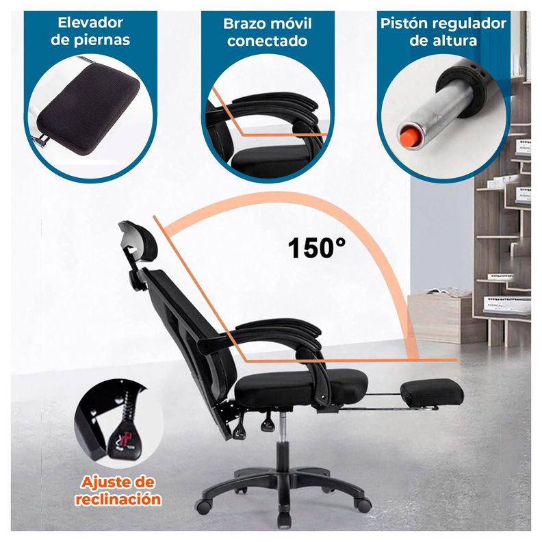 Silla de oficina Ergonómica reclinable con respaldo alto-1