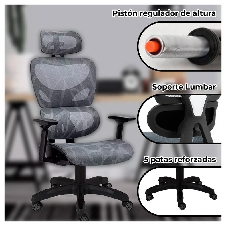 Silla Giratoria con Ajuste de Altura y Diseño Ergonómico-1
