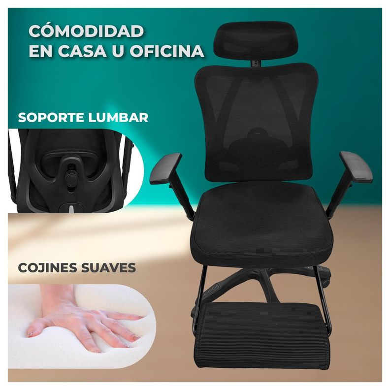 Silla Ergonómica Reclinable con Reposapiés Máximo Confort para Tu Oficina-3