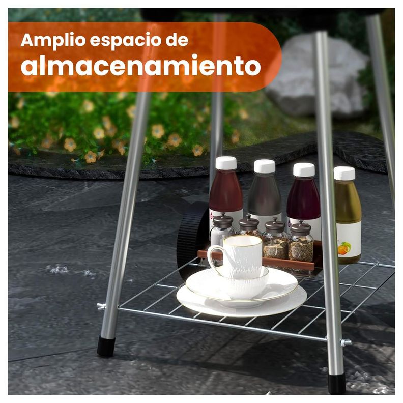Parrilla de carbón portátil con 4 patas y ruedas-2