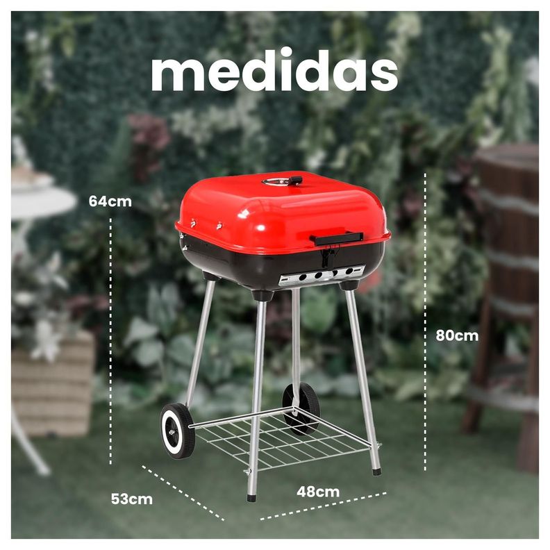 Parrilla de carbón portátil con 4 patas y ruedas-6