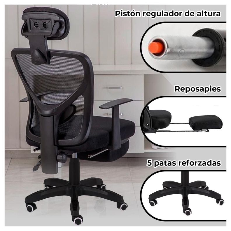 Silla ejecutiva ergonómica con reposabrazos y reposapiernas retráctil-1