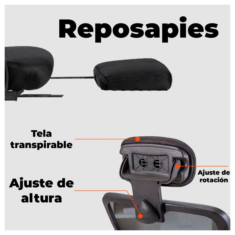 Silla ejecutiva ergonómica con reposabrazos y reposapiernas retráctil-3