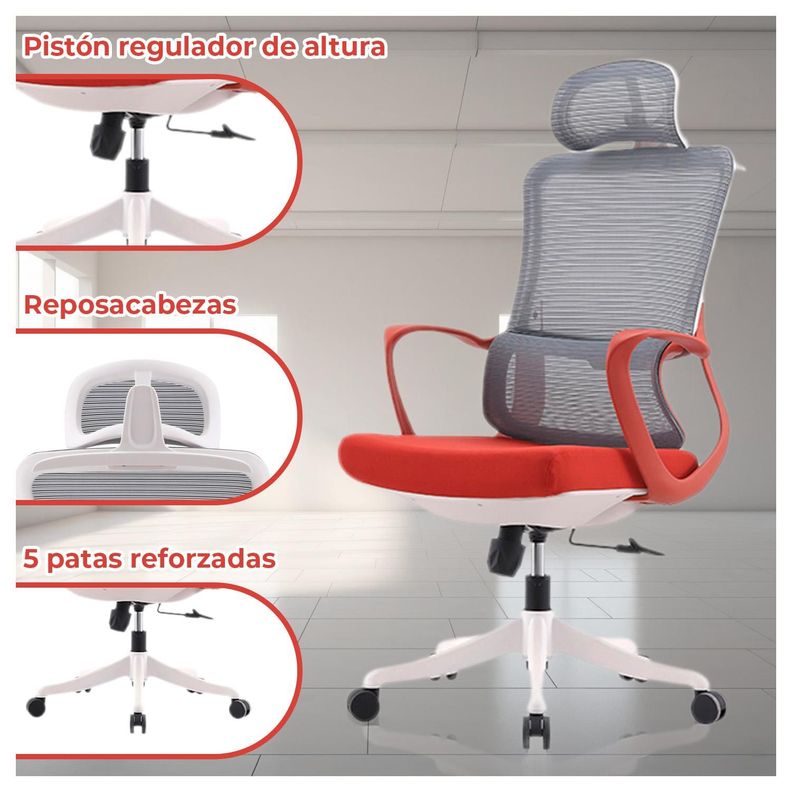 Silla de Oficina Ergonómica Moderna, Ajustable y Reclinable-1