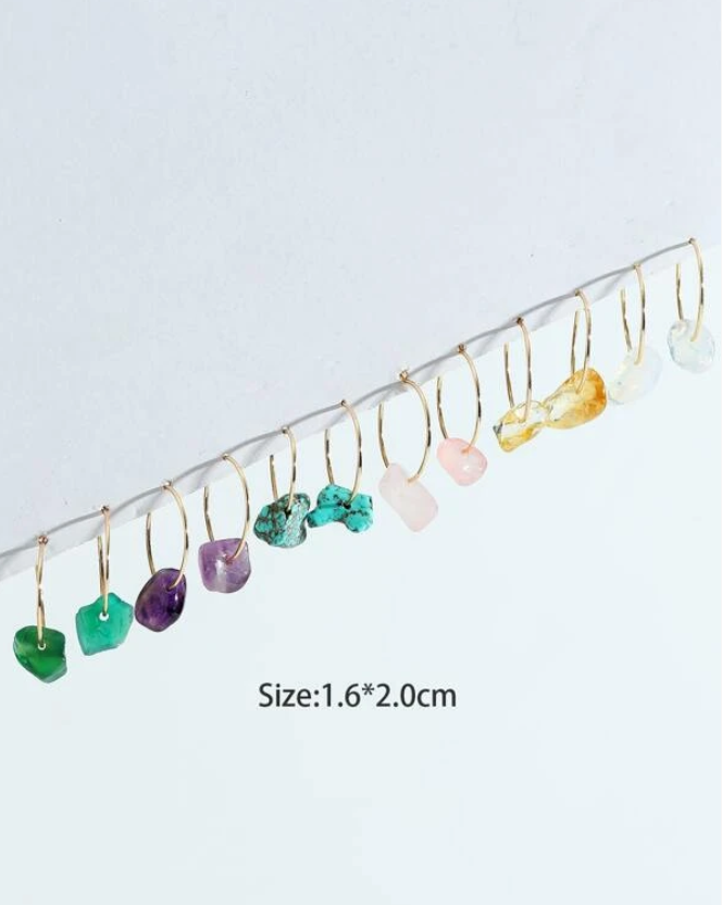 Pendientes de Aro con Estilo Geométrico y Piedras Multicolor-1