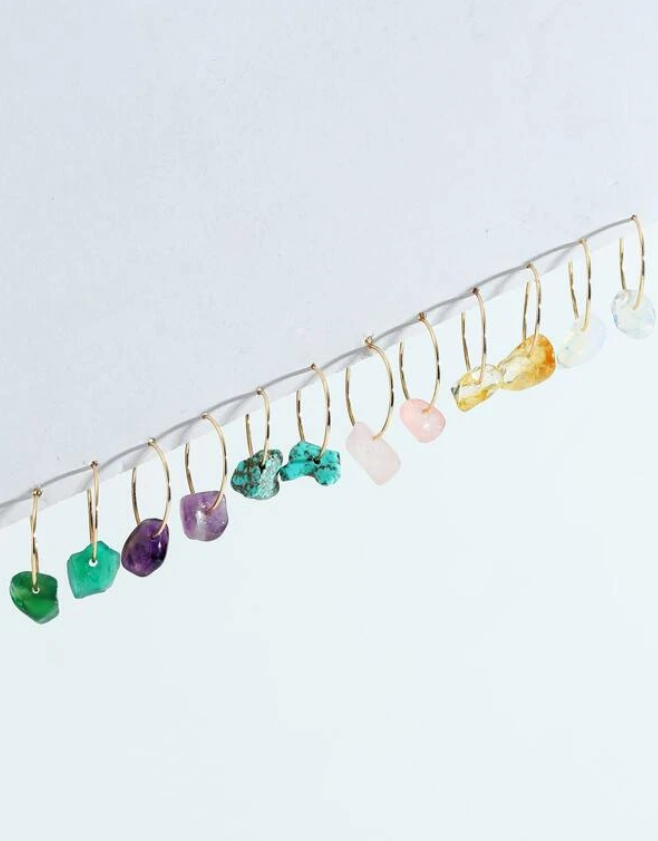 Pendientes de Aro con Estilo Geométrico y Piedras Multicolor-2