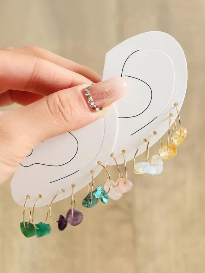 Pendientes de Aro con Estilo Geométrico y Piedras Multicolor-3