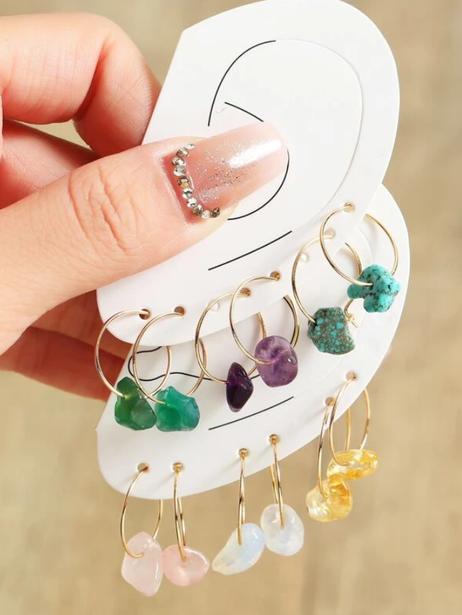 Pendientes de Aro con Estilo Geométrico y Piedras Multicolor-4