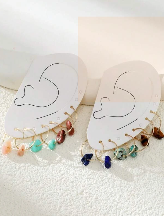 Pendientes de Aro con Estilo Geométrico y Piedras Multicolor-5