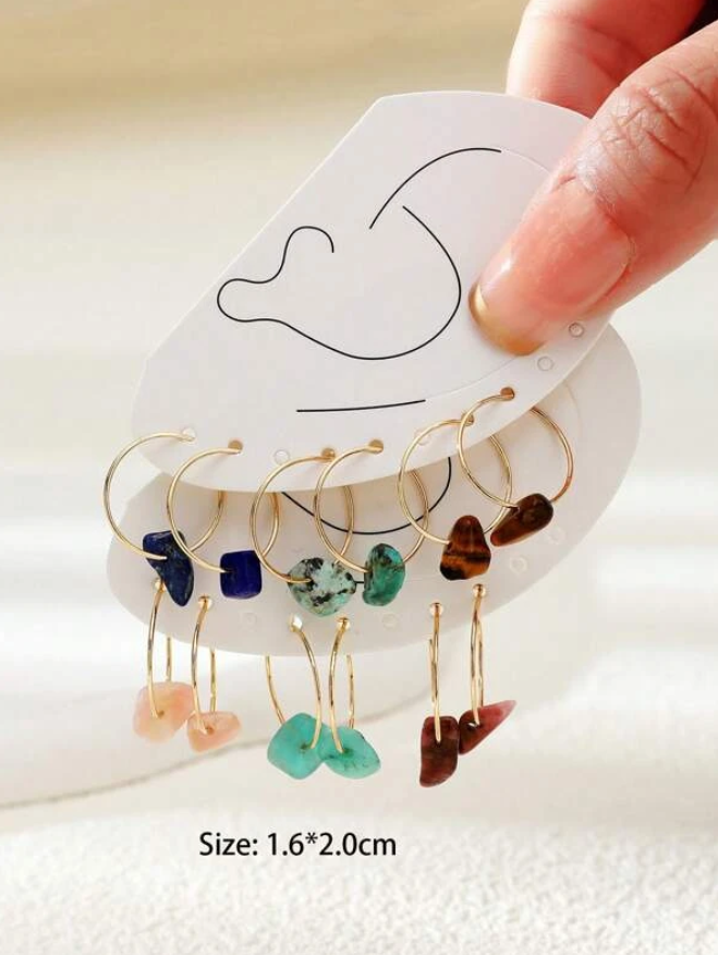 Pendientes de Aro con Estilo Geométrico y Piedras Multicolor-6