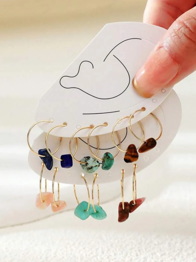 Pendientes de Aro con Estilo Geométrico y Piedras Multicolor-7