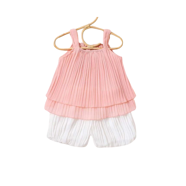 Conjunto de Top con Tirantes y Shorts para Chicas - 3 a 6 meses Rosado