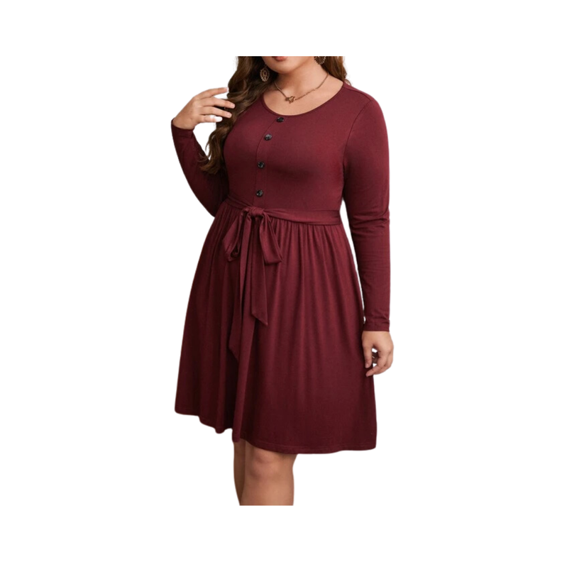 Vestido Elegante de Talle Alto con Cinturón-0