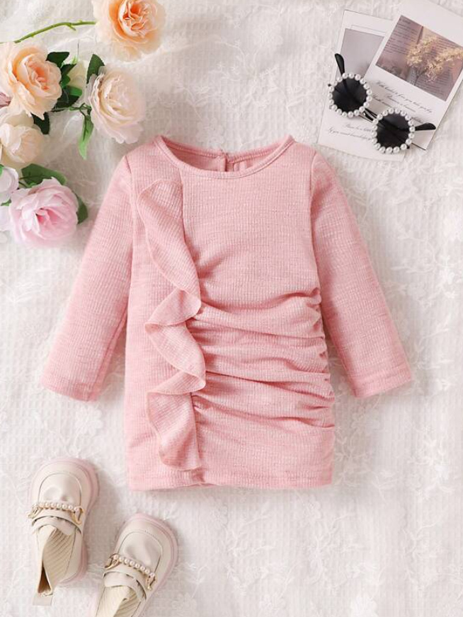 Vestido de Manga Larga con Volante para Niñas-2