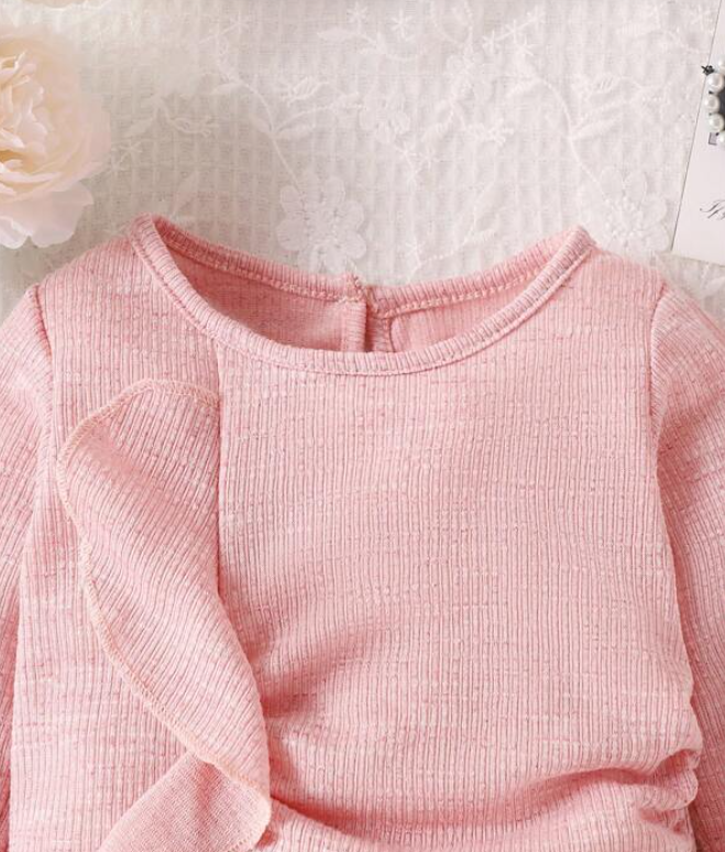Vestido de Manga Larga con Volante para Niñas-5