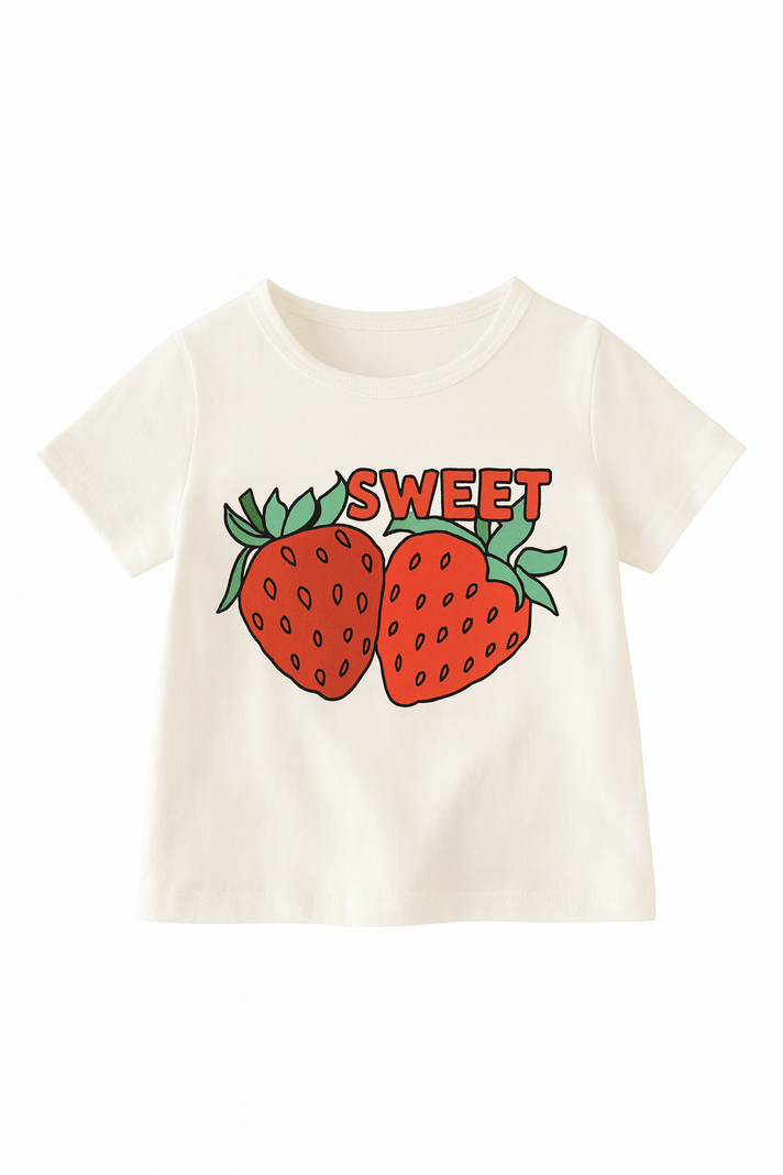 Top Infantil Fresas Dulces de Verano - Talla 12 a 18 meses Blanco
