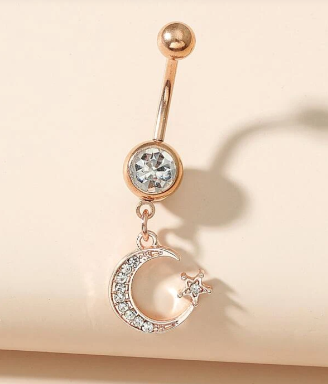 Piercing para Ombligo con Colgante Luna y Estrella-1