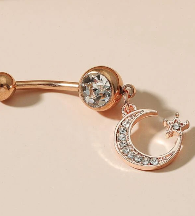Piercing para Ombligo con Colgante Luna y Estrella-2
