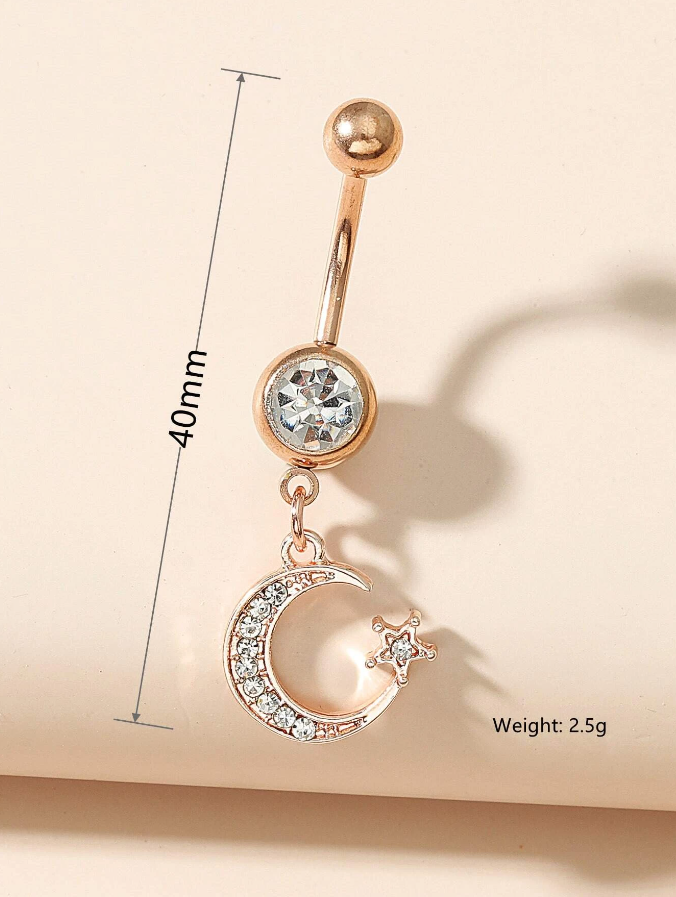 Piercing para Ombligo con Colgante Luna y Estrella-3
