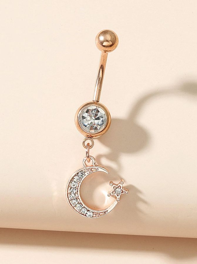 Piercing para Ombligo con Colgante Luna y Estrella-4