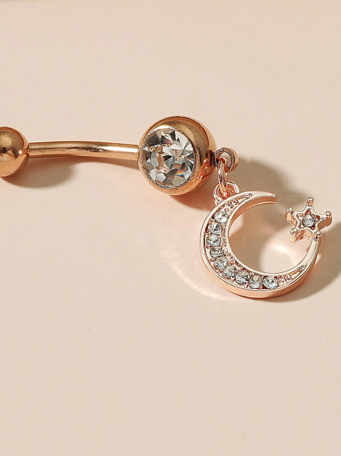 Piercing para Ombligo con Colgante Luna y Estrella-5