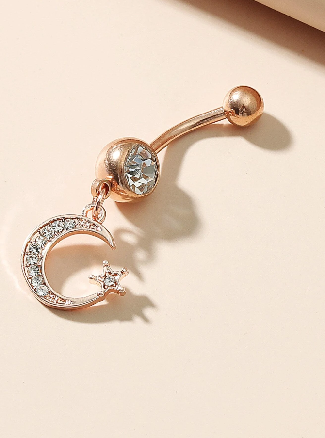 Piercing para Ombligo con Colgante Luna y Estrella-6