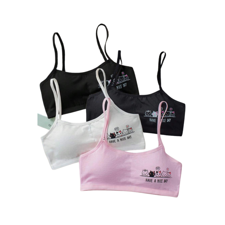 🐾 Pack de 4 Bralettes Infantiles – “Have a Nice Day” 😻-0