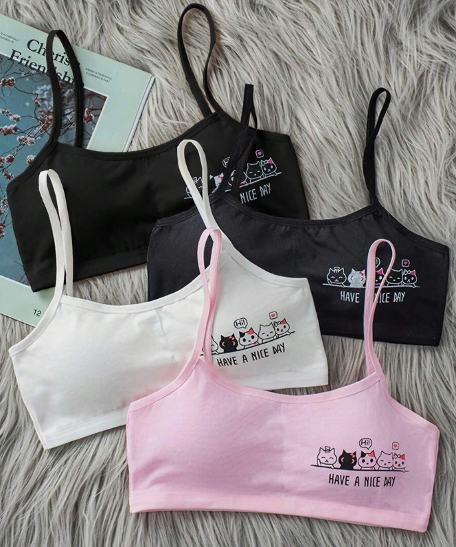 🐾 Pack de 4 Bralettes Infantiles – “Have a Nice Day” 😻-1