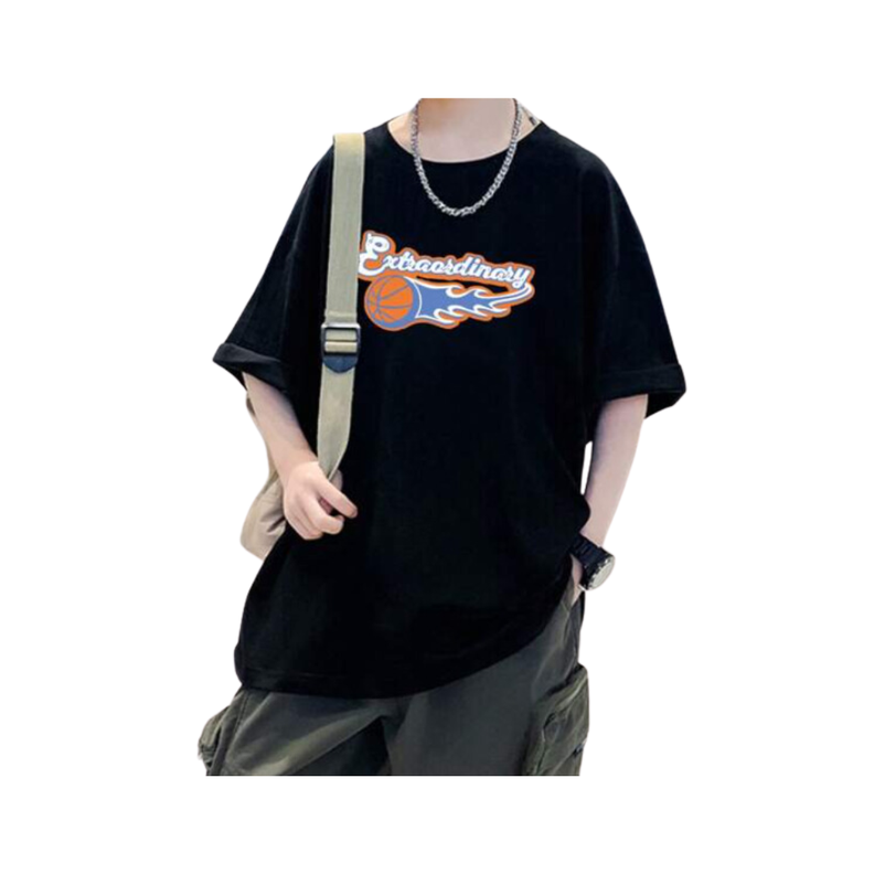 Camiseta Oversize con Estampado Deportivo - Color Negro-0