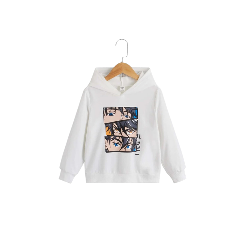 Sudadera Casual con Estampado de Figuras y Letras en Blanco-0