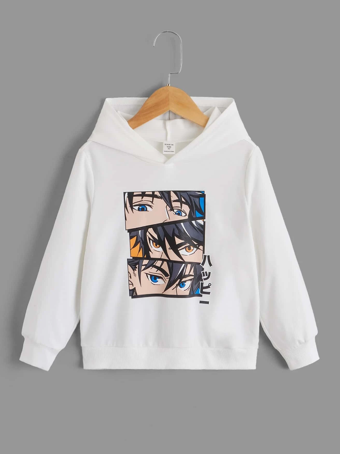Sudadera Casual con Estampado de Figuras y Letras en Blanco-2