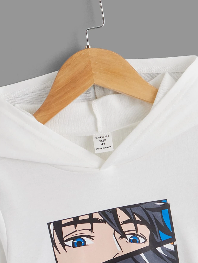 Sudadera Casual con Estampado de Figuras y Letras en Blanco-4