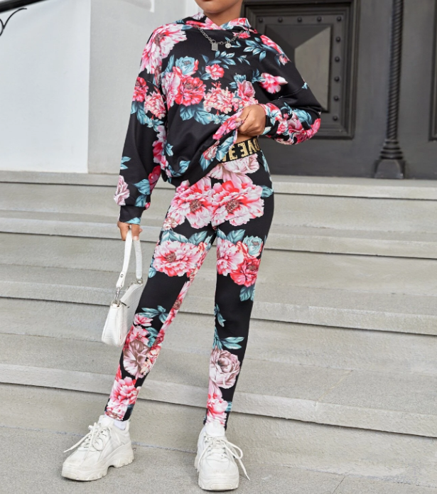 Conjunto de Sudadera y Leggings con Estampado Floral-1