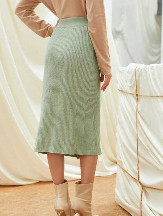 Falda Midi Verde Menta Envolvente-4