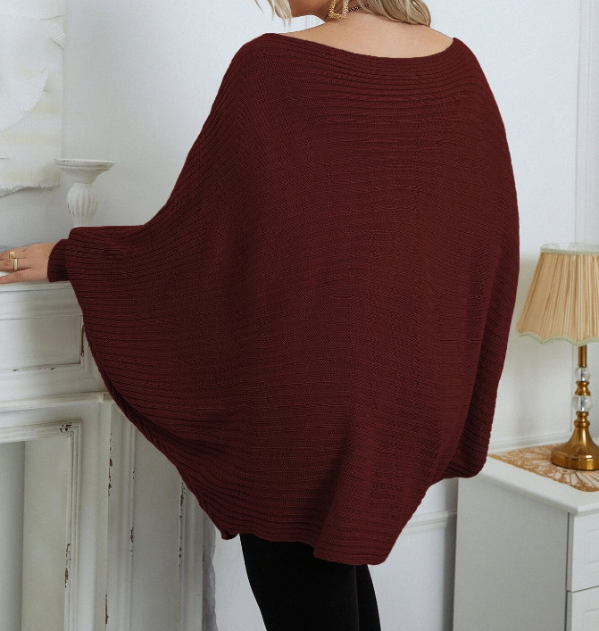 Poncho Casual Burdeos de Manga Larga-3