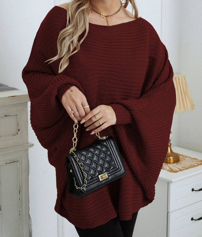 Poncho Casual Burdeos de Manga Larga-6