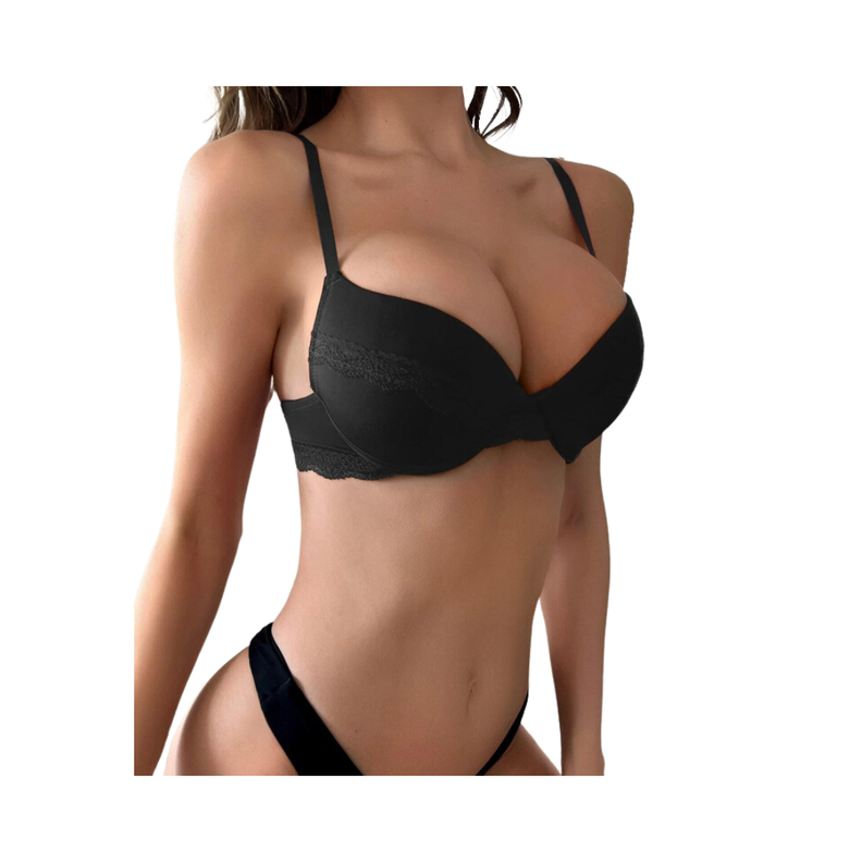 Sujetador Negro con Encaje en Contraste - Talla 38B