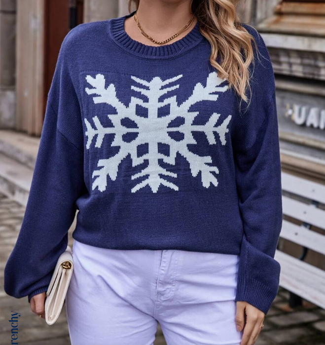 ❄️ Sweater Casual con Estampado de Copo de Nieve - Talla 1XL-2